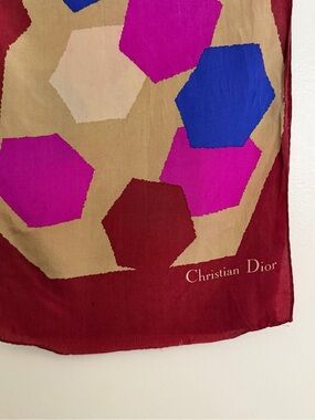 Dior Multicolor Geometric Silk Scarf - Burgundy, Blue, Fuchsia, Beige
